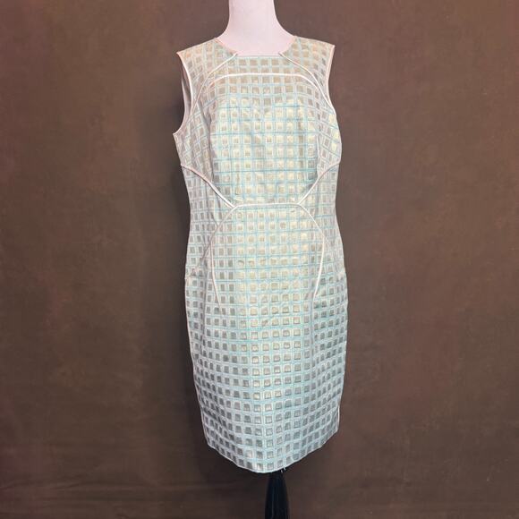 Per Se by Carlisle Metallic Aqua Sheath Dress NWT $625 Size 12 Modern Luxury - Picture 1 of 12